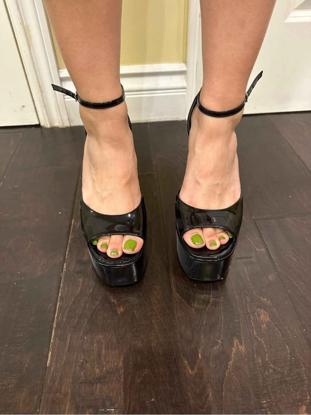 Marc Fisher Black Patent Platform Peep-Toe Ankle-Strap Heels